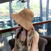 韓国旅行折り畳み海辺麦わら帽子日除け帽子女性日焼け止めビーチ太陽帽子バケットハット