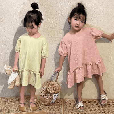 お勧め 春夏新作 韓国風 子供服 3-8歳女の子 半袖ワンピース オーバー フリル ワンピ シフトドレス 80-150