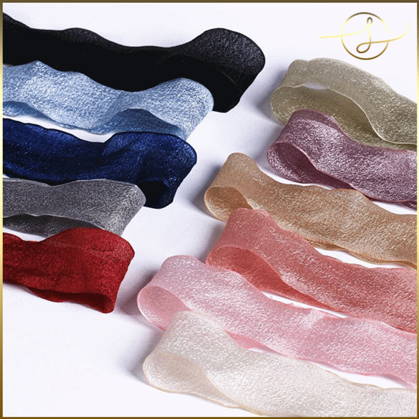 【12色】リボンテープ きらきらシワ加工 ラッピング プレゼント ギフト 布小物 服飾 花束包装 手芸材料