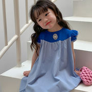 2023 子供服　キッズ　女の子　ワンピース　ブルー　シンプル　おしゃれ　夏　韓国風　かわいい