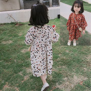 　長袖　ワンピース　プリント　スカート　キッズ 女の子　ワンピシャツドレス　韓国　子供服　春新作