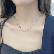 軽贅沢砕銀真珠ネックレス小人数のデザイン感幾何学的継ぎ手百掛鎖骨鎖冷風砕銀ネックチェーン