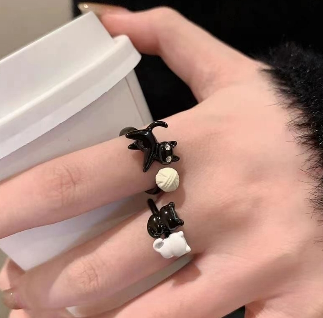 猫    韓国風  アクセサリー リング  開口指輪   レディース   簡単  ファッション小物