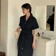 2023夏韓国風（トンデムン）の新作スタイリッシュでカジュアルな雰囲気のドレス襟ワン