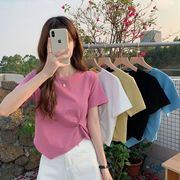 【2023夏新作】韓国風レディース服　夏　トップス 　無地　シンプル　おしゃれ　綺麗め　半袖Tシャツ
