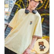 【SIDEWAYSTANCE】クマワンポイント刺繍半袖リンガーTシャツ