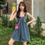 サロペット 韓国ファッション レディース オシャレ  デニムサロペット ワイド オールインワン