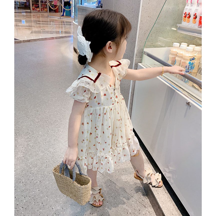子供服 ワンピース キッズ 女の子 夏服 半袖ワンピース 花柄 折り襟 韓国子ども服 ベビー服