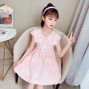 子供服 ワンピース ピンク 160 韓国子ども服 キッズ 女の子 夏服 半袖ワンピース チェック柄