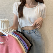 夏新作　ニット服　半袖シャツ　ニットシャツ　ニットウェア　韓国風　8色
