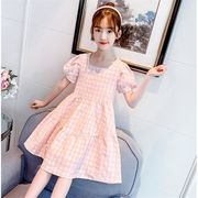 子供服 ワンピース ピンク 160 韓国子ども服 キッズ 女の子 夏 半袖ワンピース チェック柄
