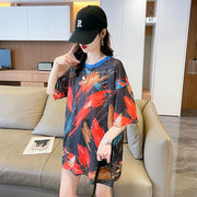 【予約220198】大きいサイズ春夏新作 韓国 レディース ファッション  Tシャツ ワンピースLL-4L