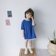 子供服 ワンピース キッズ 女の子 夏 半袖ワンピース 綿 無地 ロングTシャツ 韓国子ども服