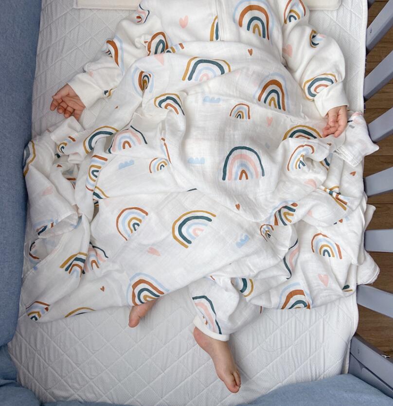 春秋 しいガーゼ 毛布  ガーゼ  包巾 夏 で産着 赤ん坊 抱いて 虹  毛布