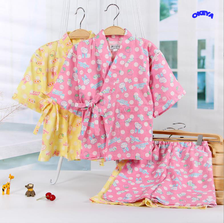 子供服　キッズ服　綿麻　パジャマ　上下セット　和式　トップス　ショートパンツ　2色展開　100#-140#