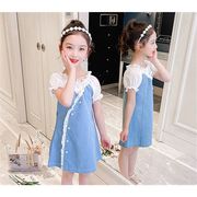 子供服 ワンピース 160 韓国子ども服 キッズ 女の子 春夏 半袖 デニムワンピース 子供ドレス
