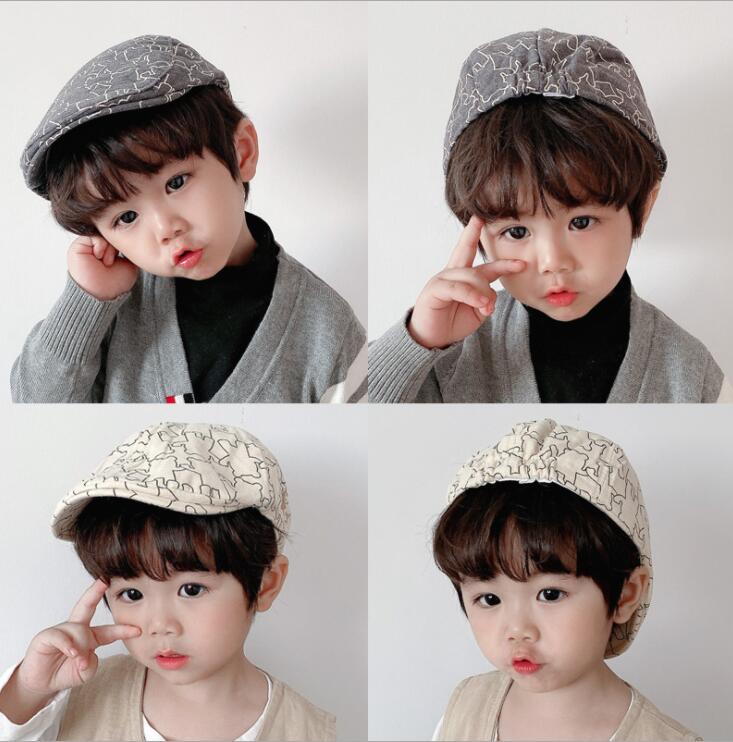 韓国の秋冬の子供用レトロベレー帽、つば付き★ファッション
