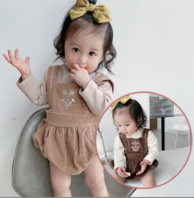 韓国の赤ちゃんワンピース春の赤ちゃんツーピースかわいい女の赤ちゃん刺繍オーバーオールセット