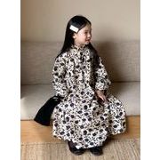 ★Girls★　子供ワンピース　花柄　ハイネック　長袖　韓国キッズファッション
