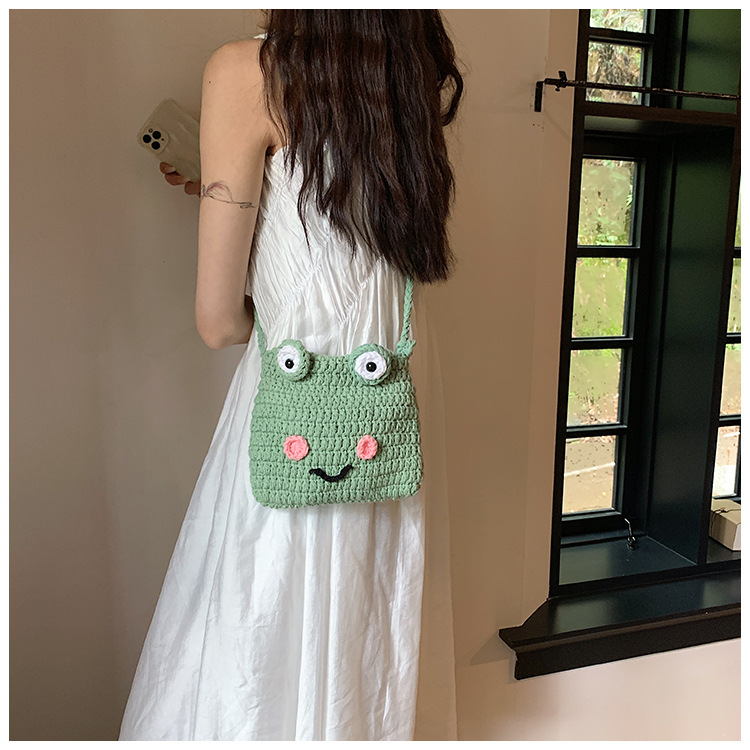 かわいい カエル ショルダーバッグ 手作りかぎ針編みバッグ 子供