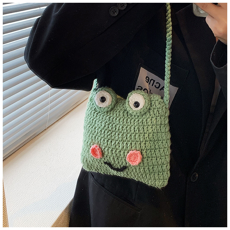 かわいい カエル ショルダーバッグ 手作りかぎ針編みバッグ 子供