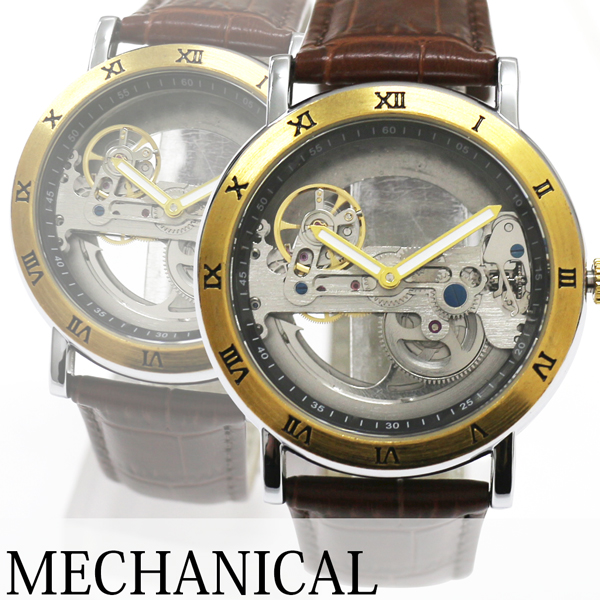 自動巻き腕時計 シンプル機能のフルスケルトンデザイン ブラックケース 機械式 WSA002-GDS メンズ腕時計