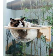 圧倒的な真実好評 猫用ハンモック 穴なし ガラス製吊り下げベッド 猫用吊り下げ巣 実木 透明宇宙船