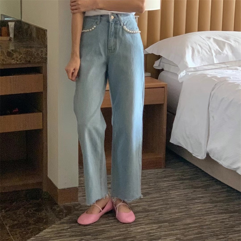 2023年秋INS 新作 レトロ 合わせやすい 着瘦せ ハイウエスト  ロングパンツ デニムパンツ