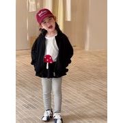 2025 秋新作 韓国風  子供服   ベビー服   ブラック トップス   コート  +ボーダー柄  ズボン  2点セット