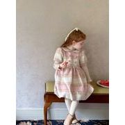 2025冬新作 韓国風  子供服  長袖   ベビー服   チェック柄   半袖  ワンピース     女の子 ドレス
