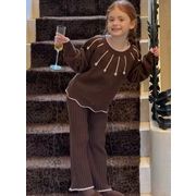 2025 冬新作 韓国風  子供服   ベビー服   ニット セーター+ロングパンツ 2点セット おしゃれ