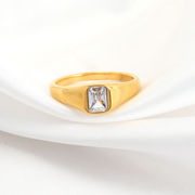欧米 ファッション 人気の長方形ジルコン指輪 ステンレス鋼 18k ゴールドメッキ 女性の指輪 ★リング