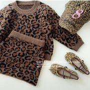 2025 秋新作 韓国風  子供服   ベビー服  ヒョウ柄  トップス   ニット セーター+スカート