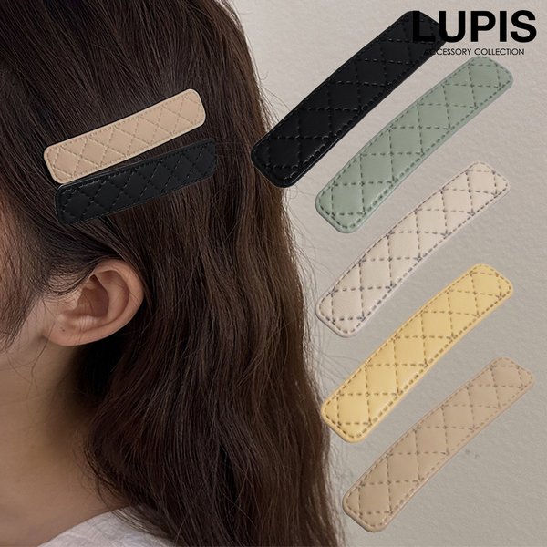 ハンドメイド ピンバッチ グレーとベージュ ヘアアクセサリー ヘアピン ぱっちん キルティング スクエア
