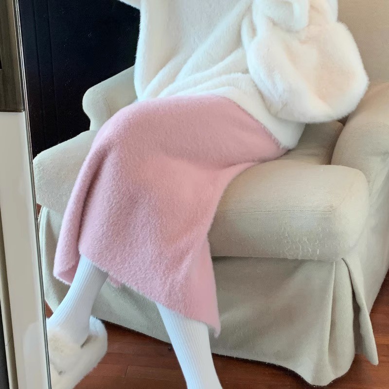 シャギーニットスカート　ロングスカート　韓国ファッション　レディース　デザイン　秋冬