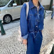 デニムワンピース　ゆったり　韓国ファッション　デザイン　シンプル