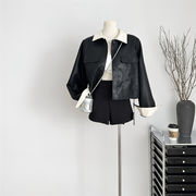 人気のあるデザイン INSスタイル  ショートコート コート スリム 革コート ギャザリング デザインセンス