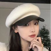ベレー帽　レディース帽子　韓国ファッション　秋冬　ウール　バイカラー　かわいい