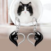ハート型猫ピアス  可愛い黒猫のピアス   ファッション猫雑貨