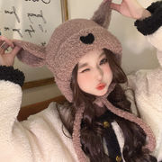 レディース帽子　クマ耳　ニットキャップ　リボン付き　韓国ファッション　秋冬　かわいい