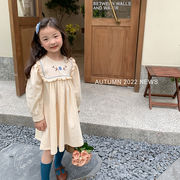 子供用スカート2022秋新作韓国スカート女の子気質刺繍長袖ワンピース ins人気 ドレス