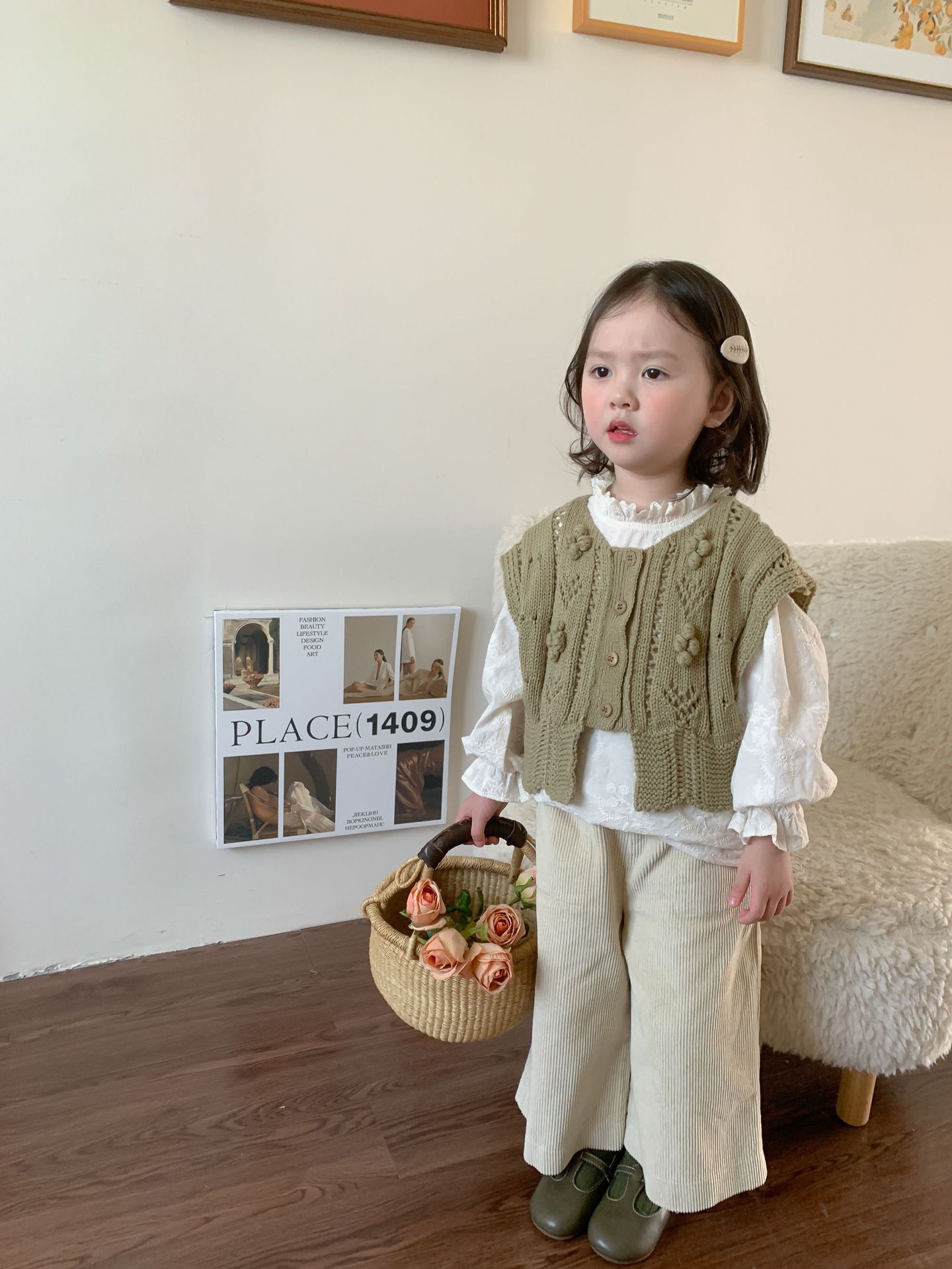 韓国子供服 セットアップ 長袖トップス ベストセーター着 ベビー服