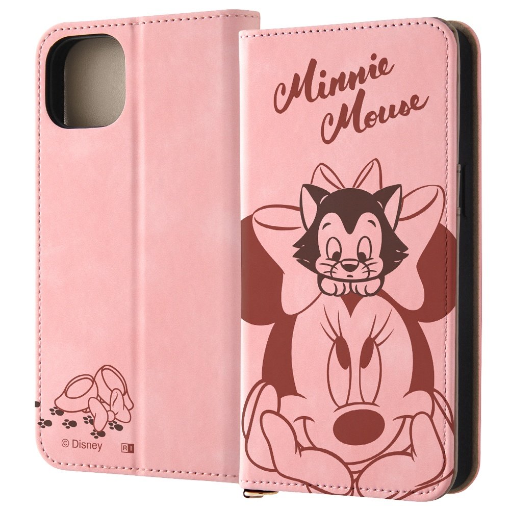 ★iPhone 15 Plus/ディズニー/手帳型レザーケース Raffine/ミニーマウスとフィガロ