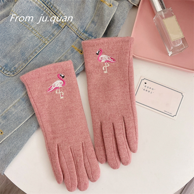 レディース手袋 　韓国ファッション　秋冬　スマホ対応　刺繍　小鳥　全6色