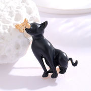 可愛い  黒猫のブローチ 蝶と猫 ブローチピン かわいい動物のコサージュ 猫のアクセサリー