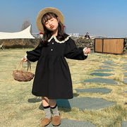 韓国の子供服2022年春の新しい女の子の襟のレースのドレスプリンセスドレス長袖の綿のドレス