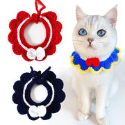 手編みのウールの襟首輪調節可能な弓猫の犬のよだれかけよだれかけペットのニットの襟ペット用品