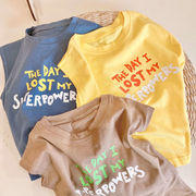 夏の子供服 シンプルなレターノースリーブトップ カジュアルクルーネックTシャツ