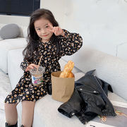 子供服 長袖ワンピース 人気の春の新商品 韓国風 花柄シフォンドレス プリンセスドレス
