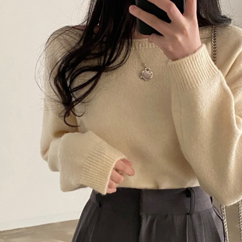 ニットトップス　セーター　韓国ファッション　レディース　デザイン　ショート丈